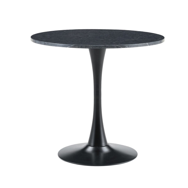 English Elm Round Faux Marble Tulip Pedestal Dining Table Mid Century Modern for Small Bistro Spaces Black+Gery W2920P405346