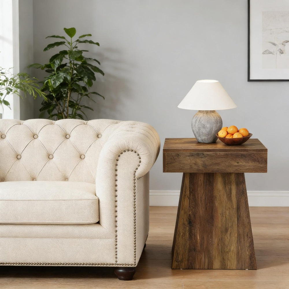 English Elm Chic Two-tier Round End Table with Metal Frame and Open Shelf for Living Room T3971P449912