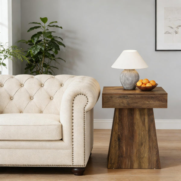 English Elm Chic Two-tier Round End Table with Metal Frame and Open Shelf for Living Room T3971P449912
