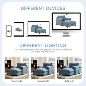 English Elm 37" Oversized Chenille Armchair with Ottoman Usb Charging Pocket Spring Living Room Blue N723P387145C
