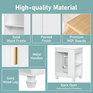 English Elm Christopher Knight Home® - 24" Retro Bathroom Vanity with Ceramic Sink, Solid Wood Frame, Soft-Close Door, Ample Storage White N759P293645K