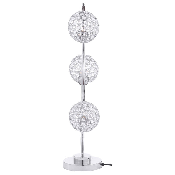 English Elm Vandy Chrome Sculptural Three Light Table Lamp with Crystal Orb Shades for Glam Interiors B062P440080