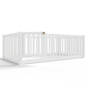 English Elm Twin Floor Bed Pine Wood Frame with Guardrails and Door for Safe Toddler Sleep W1580P417668