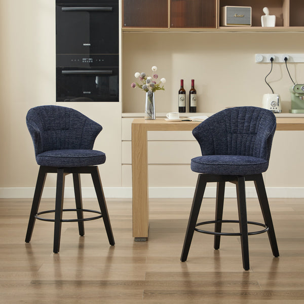 English Elm 008-Wing Upholstered Swivel Counter Stools Set of 2 with Solid Wood Legs, Chenille Comfort & 250lb Capacity Blue W2636P239837