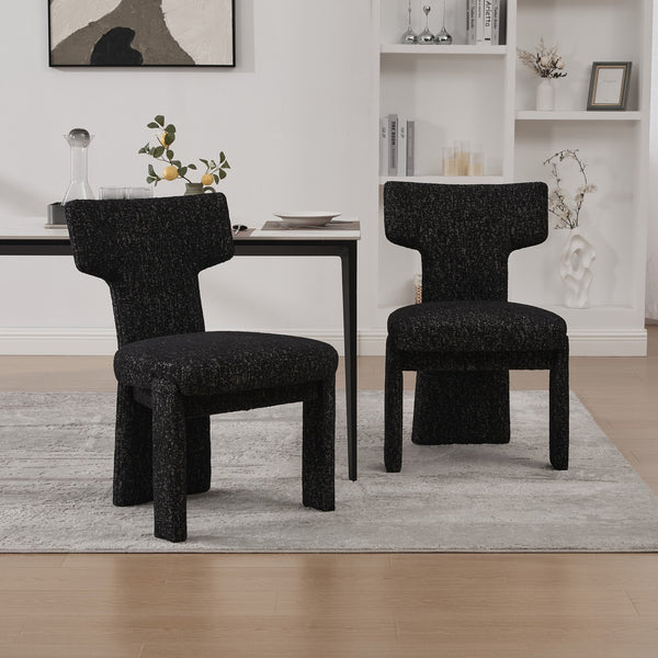 English Elm 22.05" Modern Upholstered Chenille Dining Chair Set of 2 with Rubberwood Legs, Armless Curved Back Elegant Seating Black+Grey W3189P351394