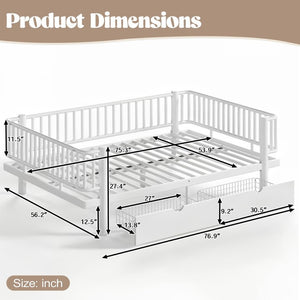 English Elm Full Size Metal Platform Storage Bed Low Profile Steel Frame with Built-in Drawers Light White W5305P471351