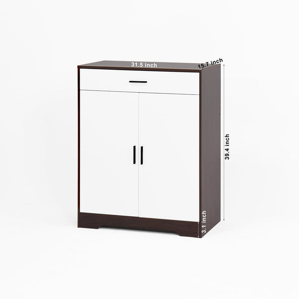 English Elm Shoe Cabinet 4-Tier Shoe Rack with Drawer and Adjustable Shelves — Slim Freestanding Storage for Entryway Walnut W409P195072