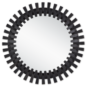 Diza Round Mirror - Bohemian Whitewashed Decor with Textured Wood and Unique Depth for Stylish Spaces