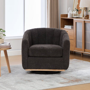 English Elm 31.89 Inch Chenille Tufted Swivel Barrel Armchair Pumpkin Sculpted Design for Living Rooms Charcoal W3098P397228