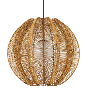 Currey & Company Barbary Fluted Outdoor Pendant - Elegant Starfruit Design In All-weather Wicker, Adjustable Height Natural All,Weather Wicker ,Metal ,Glass 9500-0019-currey-company