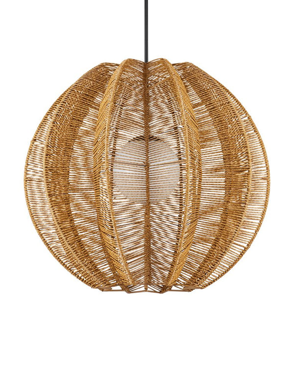 Currey & Company Barbary Fluted Outdoor Pendant - Elegant Starfruit Design In All-weather Wicker, Adjustable Height Natural All,Weather Wicker ,Metal ,Glass 9500-0019-currey-company