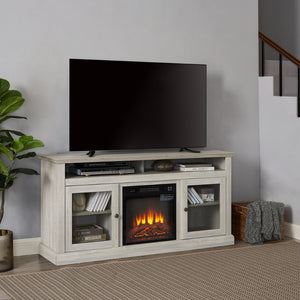 English Elm Contemporary Stone Gray Media Console with Electric Fireplace Insert for Living Rooms W2275S00042