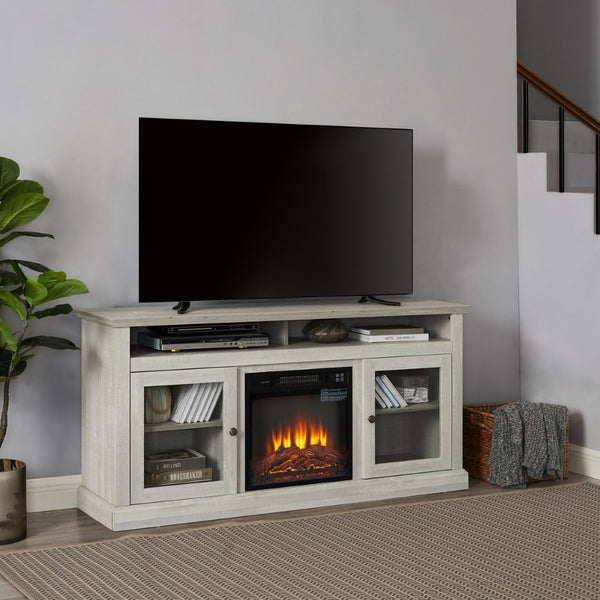 English Elm Contemporary Stone Gray Media Console with Electric Fireplace Insert for Living Rooms W2275S00042