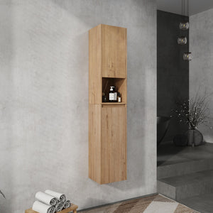 English Elm 12" Bathroom Side Cabinet - Modern Float Mount, Soft Close Doors & Reversible Design For Space-Saving W999S00375