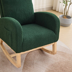 English Elm 27.2"W Rocking Chair Sherpa Glider with High Back and Side Pocket, Cozy Foam Seat, Rubber Wood Legs Green W3188P304605