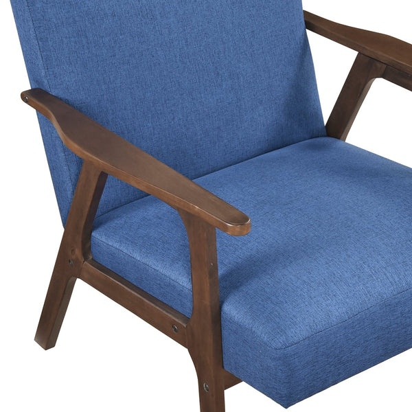 English Elm Modern Mid-Century Accent Chair Walnut Frame with Textured Linen Upholstery and Cushioned Seat Comfortfulness Blue 26.5 L x 23.5 W x 10 H B011P308029