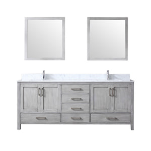 English Elm Distressed Grey Double Bath Vanity With Carrara Marble Top, Faucet Set, & 30" Mirrors For Luxury B2731S01058