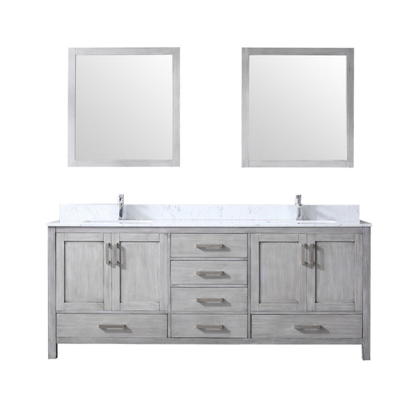 English Elm Distressed Grey Double Bath Vanity With Carrara Marble Top, Faucet Set, & 30" Mirrors For Luxury B2731S01058