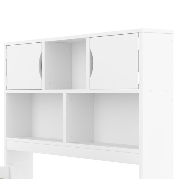 English Elm Twin Captain Platform Bed with Bookcase Headboard Four Drawers Pine Mdf Frame White GX001828AAK-1