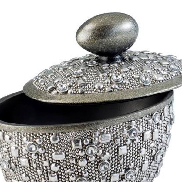 English Elm 8" Tall Polyresin Decorative Jewelry Box In Silver - Stylish Egg-Shaped Handle For Elegant Storage B072116361