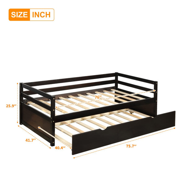 English Elm Daybed with Pull Out Trundle Twin Pine Wood Frame Guest Room Sleep Solution WF191421AAP