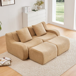 English Elm Soft Teddy Fabric Boneless Sofa with Ergonomic Curved Armrests, 32D High-Density Sponge Comfort and Anti-Slip Base Camel W714S01430