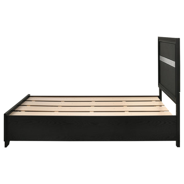 English Elm Urbana Black Full Storage Panel Bed with Crystal Pulls & Glitter Trim, Slatted Platform, Drawers Included B062S00696