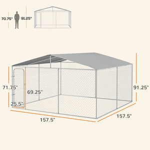 English Elm Steel Galvanized Chain Link Dog Kennel with Oxford Cloth Canopy for Large Breeds T3971S00065