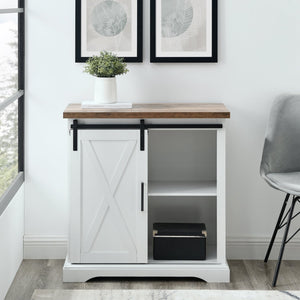 English Elm Walker Edison - Farmhouse Sliding X Barn Door Accent Cabinet with Adjustable Shelves, White/Rustic Oak Finish - Chic Storage Solution B185P326691