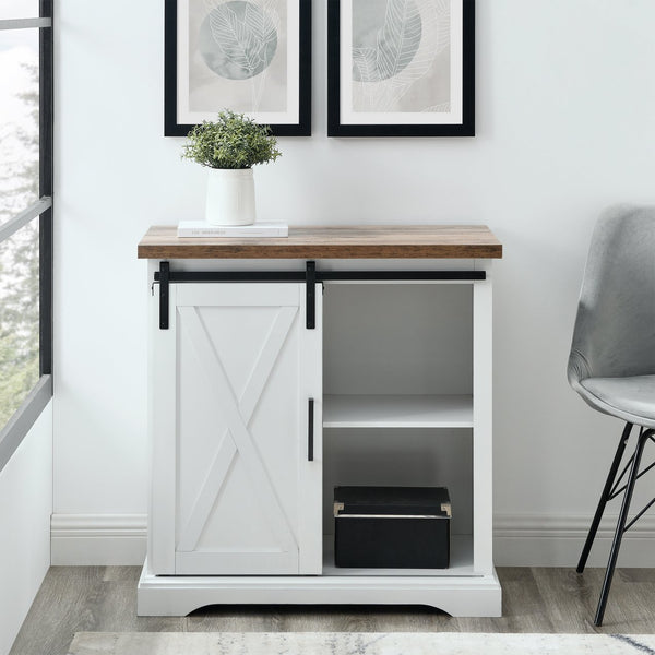 English Elm Walker Edison - Farmhouse Sliding X Barn Door Accent Cabinet with Adjustable Shelves, White/Rustic Oak Finish - Chic Storage Solution B185P326691