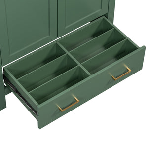 English Elm 60" Green Bathroom Vanity Set with Double Ceramic Sinks, Solid Wood Storage, Soft-Close Doors, Modern Durable Design N729P000001F