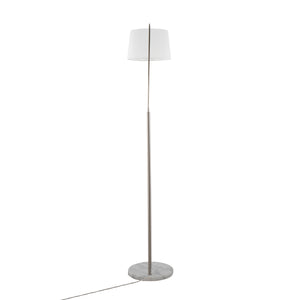 English Elm March Floor Lamp: Elegant Arc Design With White Linen Shade & Marble Base For Modern Interiors B202S01376