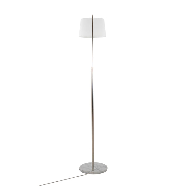 English Elm March Floor Lamp: Elegant Arc Design With White Linen Shade & Marble Base For Modern Interiors B202S01376