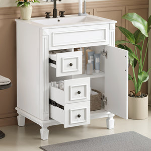 English Elm 24" Bathroom Vanity With Ceramic Sink - Elegant Modern Design, 2 Soft-Close Drawers, Adjustable Shelf N710P318990K