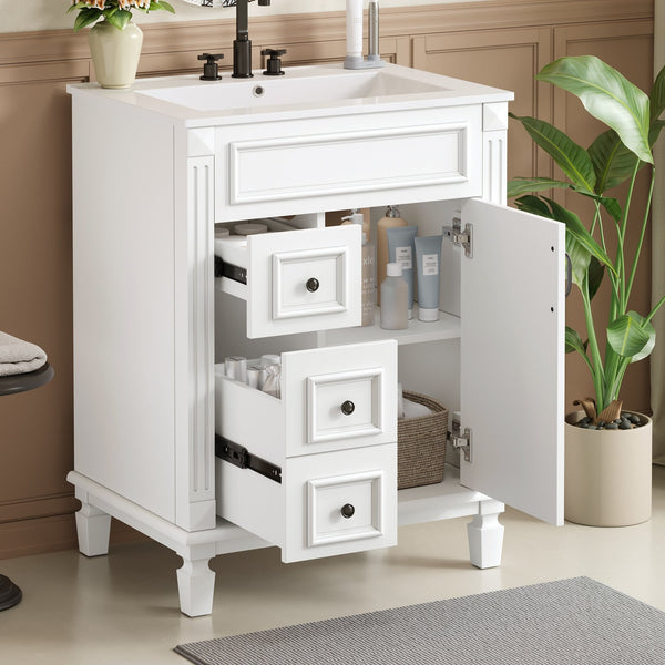 English Elm 24" Bathroom Vanity With Ceramic Sink - Elegant Modern Design, 2 Soft-Close Drawers, Adjustable Shelf N710P318990K