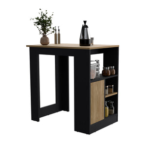 English Elm Kitchen Island 36" H with 36.2" Countertop, 3 Open Shelves & Push-to-Open Cabinet, Black/Natural Oak Durable Blend B097P221381