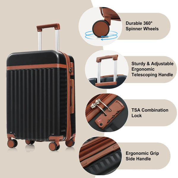 English Elm Luggage 3 Piece Abs Hard Shell Set with Usb Port Front Access and Spinner Wheels Black N726P307555A