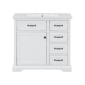 English Elm Christopher Knight Home® - 36" Bathroom Vanity with Ceramic Sink, Soft-Close Doors, 4 Drawers & Ample Storage, Freestanding White N759P223021K