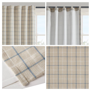 JLA Home Madison Park - Plaid Faux Leather Curtain Panel with Fleece Lining for Insulation, Privacy, Light‑Filtering Elegance linen blue MP40-8736