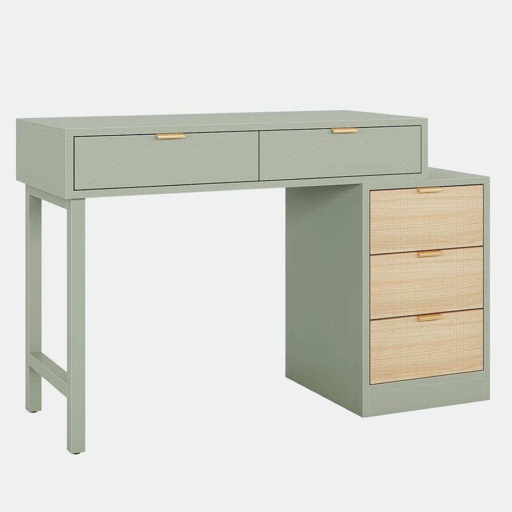 English Elm Writing Desk with Five Drawers Reversible Cabinet Home Office Vanity Workstation T3971P453710