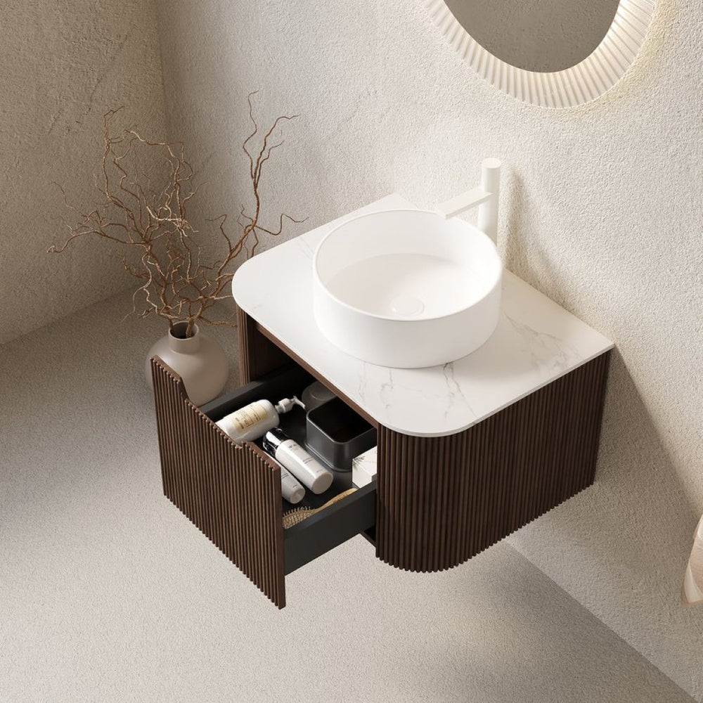 English Elm Dina Floating Bathroom Vanity with Sintered Stone Top and Crystal Glass Basin Walnut,White W2615S00410