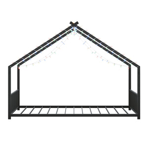 English Elm Twin iron roof bed frame with LED light strips for kids, sturdy 350lb capacity, easy 30-min assembly Black W1820P308329