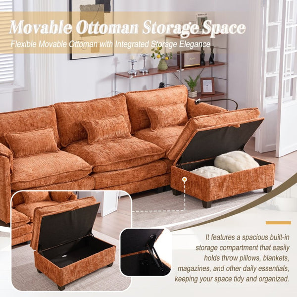 English Elm United Oversized Sectional Sofa With Movable Ottoman, Usb Ports & Modern Chenille For Cozy Living Spaces W1568S00188-GIGA