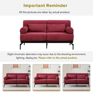 English Elm Modern Loveseat Sofa with Cylindrical Armrests, Built-In USB Ports, Chenille Cushions, Steel Frame Red N719P290584J