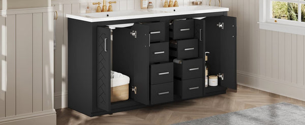 English Elm 60'' Bathroom Vanity Set With Elegant Ceramic Sink, Solid Wood Frame, Ample Storage & Soft-Close Doors N710SS00002B