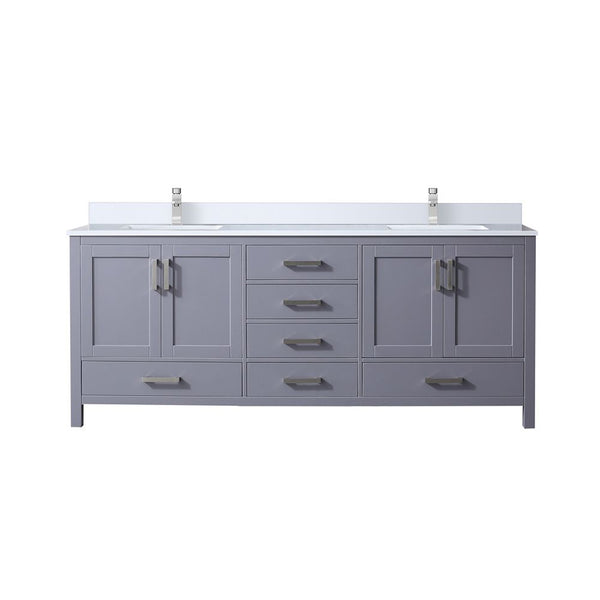 English Elm Dark Grey Double Bath Vanity - 80" W With Cultured Marble Top & Chrome Faucet For Modern Elegance B2731P259130