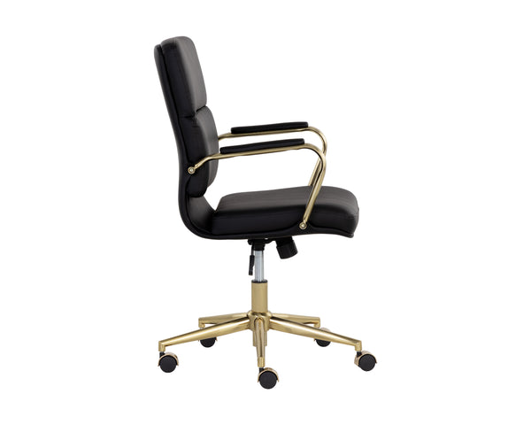 Sunpan Kleo Modern Office Chair with Gold Stainless Steel Frame and Luxurious Faux Leather for Comfort Onyx
