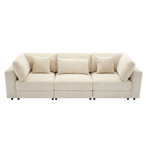 English Elm [ U_STYLE 105'' 3 Seater Sofa with Corduroy Fabric, Removable Back Cushions, Foam+Pocket Spring Comfort Beige WY000403AAA