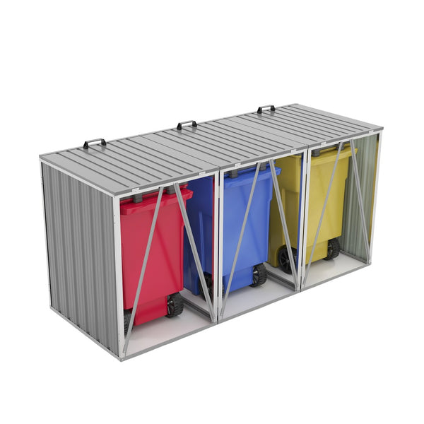 English Elm Garbage Bin Shed Galvanized Steel Enclosure Fits Three Cans with Lockable Waterproof Lid Light Gray W1598P357717