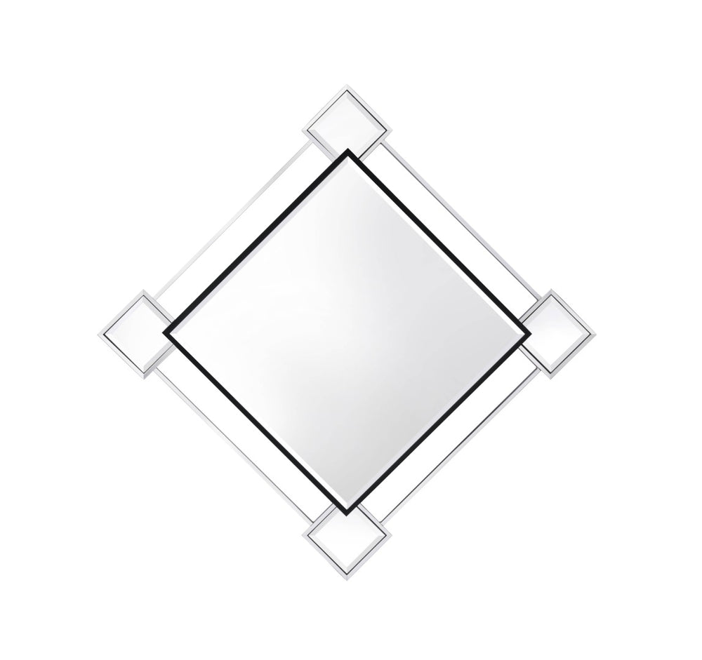 English Elm Asbury Diamond Shaped Geometric Wall Mirror with Chrome Frame and Beveled Panels B2726P448749